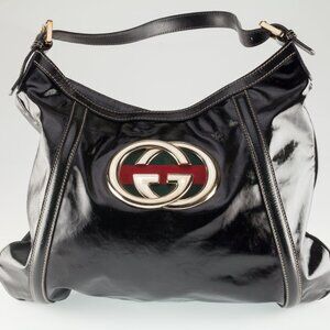 Gucci Dialux Medium Britt Shoulder Bag Black Coated Canvas